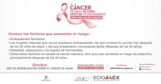 CecytemMetepec2's tweet photo. El cáncer de mama se puede detectar oportunamente. #OctubreRosa. Infórmate en: https://t.co/AgLEhG6kDT  o llama al 722 212 64 26, 55 58 78 64 02 o al 55 82 84 12 61.
@Edomex @SaludEdomex @somoscecytem https://t.co/1AsexxhQdF