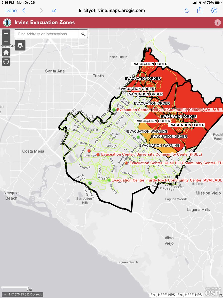 NewportBeachNBT's tweet photo. #SilveradoFire Latest evacuation map from the City of Irvine https://t.co/HZ1yn1cEkL https://t.co/uvFfNuDlH6