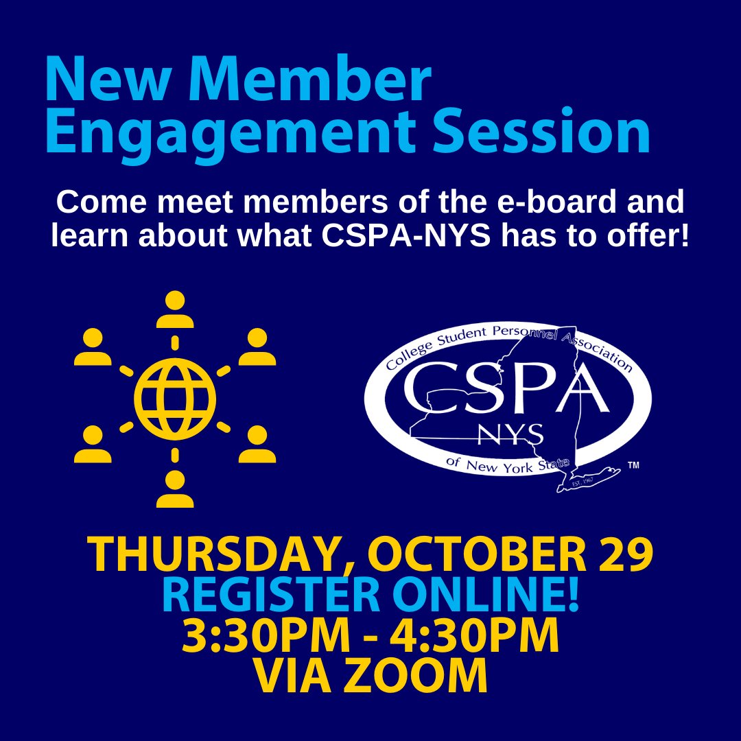 UPDATED:  CSPA-NYS wants to build on the excitement of first time conference attendees by hosting a new members/ re-engagement session. 
Come meet members of the board and learn more about CSPA-NYS along with networking within the organization. 
cspanys.org/events#!event-…