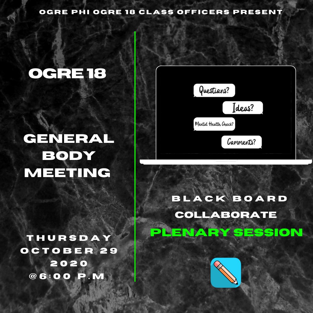 Hey Ogre 18!! Your class officers want to talk to you!! 💚💚 We know the news wasn’t easy about school decisions so we want to discuss a few things and hear your opinions !! Come and bring your ideas, questions, or comments !! See you Thursday at 6 !!