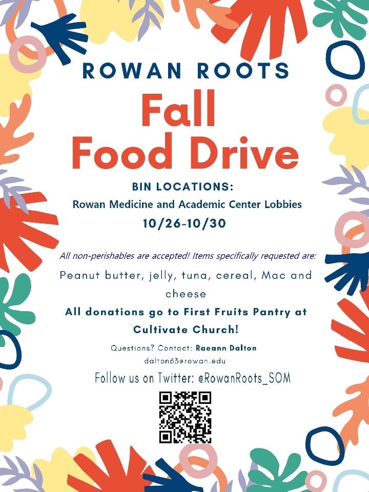 We’re proud to host our first Rowan Roots Food Drive! Details in flyer #plantmedtwitter #community #service https://t.co/f00nTfX99O