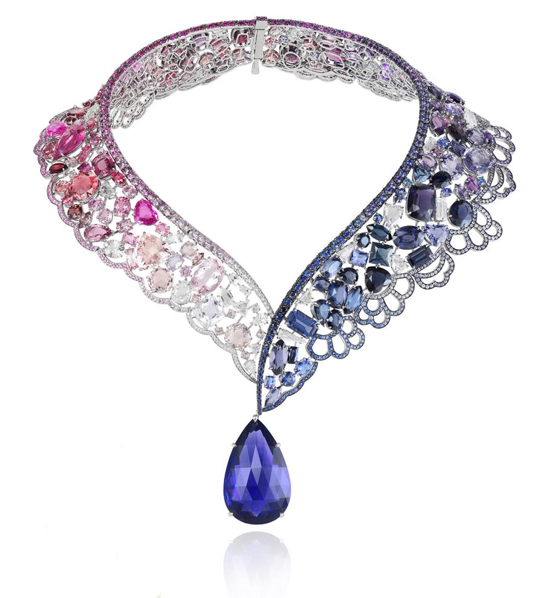 CHOPARD'S DISNEY PRINCESS COLLECTION!! This is Belle. GIMMIE. Gotta be sapphires in there but IIRC the briolette drops are all tanzanite.