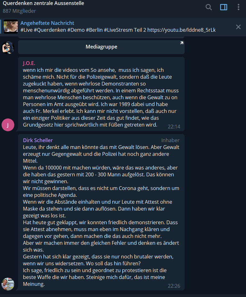 reclaimrosalux1's tweet photo. #DirkScheller Gewalt ist scheiße, aber "Wenn da 100000 mit machen würden, wäre das was anderes" #Querdenken so schaut es aus, bis dann wohl genügend Maße da ist... https://t.co/jZnPKhsMyM