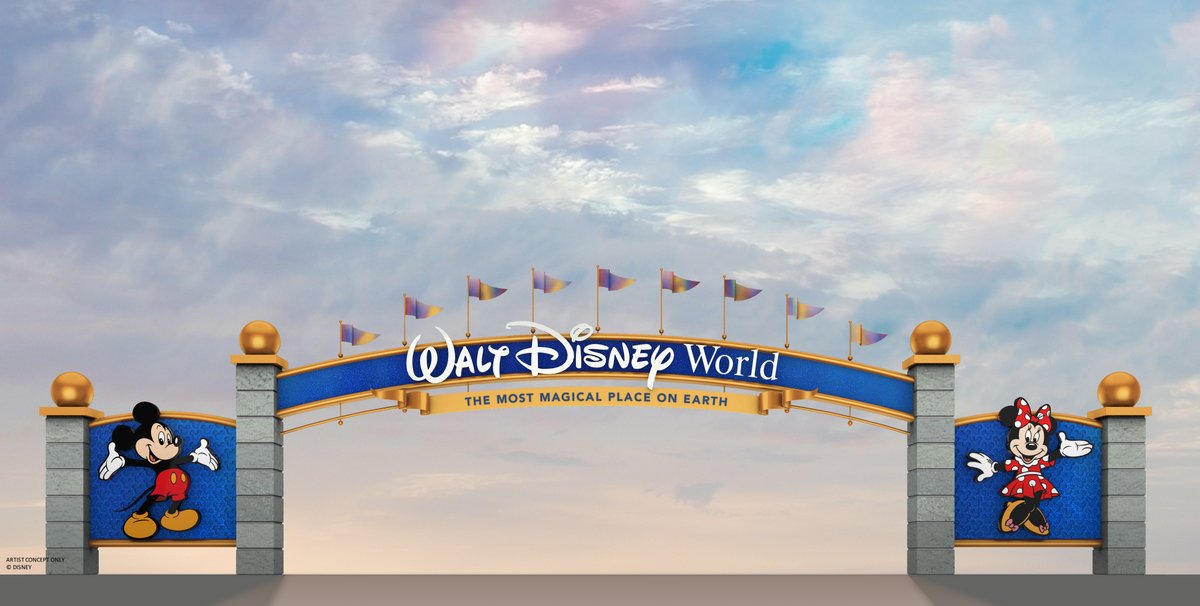 DisneyD23's tweet photo. FIRST LOOK: Check out the refreshed entrances coming soon to @WaltDisneyWorld Resort, featuring a new color palette that complements the recent royal makeover of Cinderella Castle at Magic Kingdom Park: https://t.co/4DYZXj362Y https://t.co/qGSYrocu2h