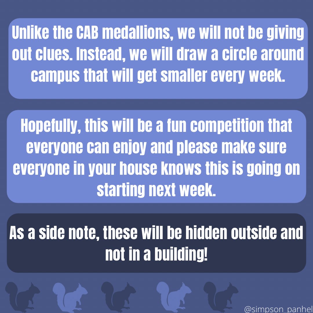 SimpsonPanhel's tweet photo. Panhel will be conducting its 1st Annual Panhellenic Greek Life Squirrel Hunt starting Tuesday, October 27th! 

Stay tuned for weekly updates 🐿 https://t.co/iXX6bSAyGk