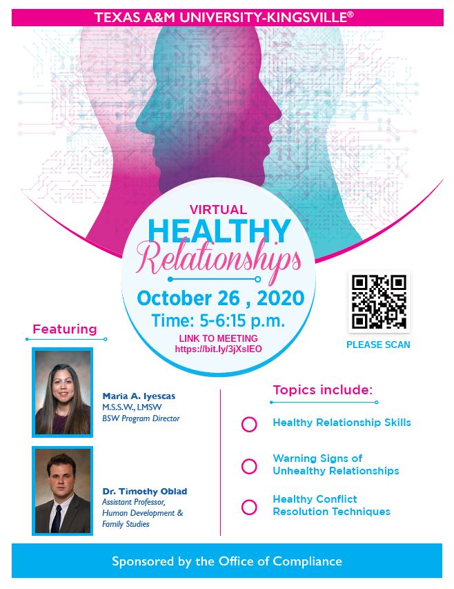 TAMUKIX's tweet photo. Please share! Don't forget to join us at 5 p.m. for a conversation about Healthy Relationships! #TAMUK @tamuk_uwc @TAMUK_BSU @wimensTAMUK https://t.co/3fdOrFlcyz