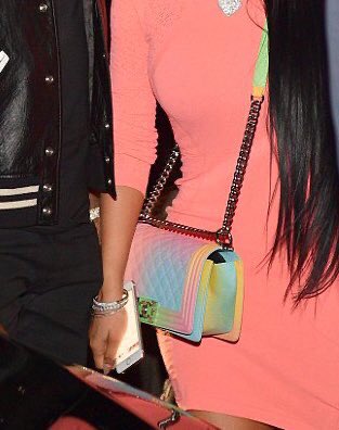 This Rainbow chanel boybag extremely rare, I think she wore this one recently to a Queen Radio episode.