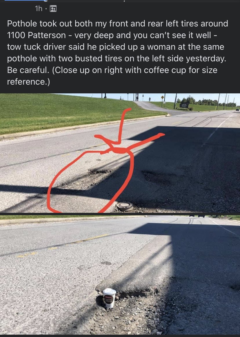 MarkDPenny's tweet photo. @SWBNewOrleans how many vehicles have to get damaged before SWBNO restores pavement over their services cuts made over a year ago? Patterson at Hubbell Rd West. https://t.co/O4uUxWvI72