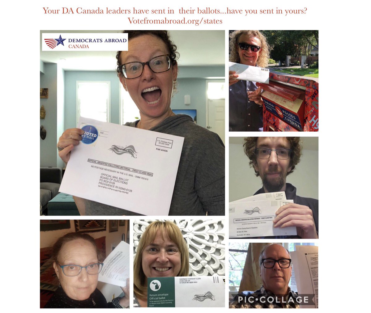 DemsAbroadCan's tweet photo. 🇺🇸🇨🇦 Your #DACanada leaders have filled out &amp; sent their ballots...have you? If not, what are you waiting for!?! Go to https://t.co/S7keScOcns to see how you can send yours back the quickest. Do it today! 🗳 #ivotedfromabroad #ivoted #votenow  #votefromabroad #demsabroadcanada https://t.co/lpbOeBqK5g