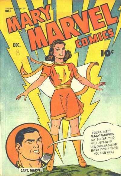 ...and concepts which are still part of the Shazam iconography today.One of these was Mary Marvel, Billy's long-lost sister. Endowed with the powers of six goddesses, she became the third member of the core Marvel Family, starting with her debut in 1942.