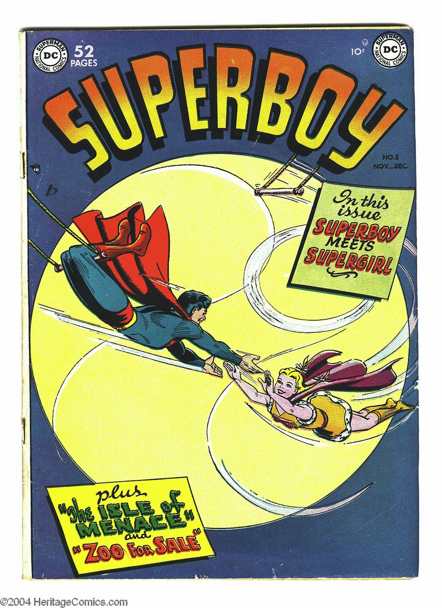 Two years earlier, DC had also experimented with the "Supergirl" name, featuring a story in Superboy #5, 1949 in which Superboy makes it appear that a girl named Lucy has all his powers through trickery (a concept also used in one of the Lois Superwoman stories).
