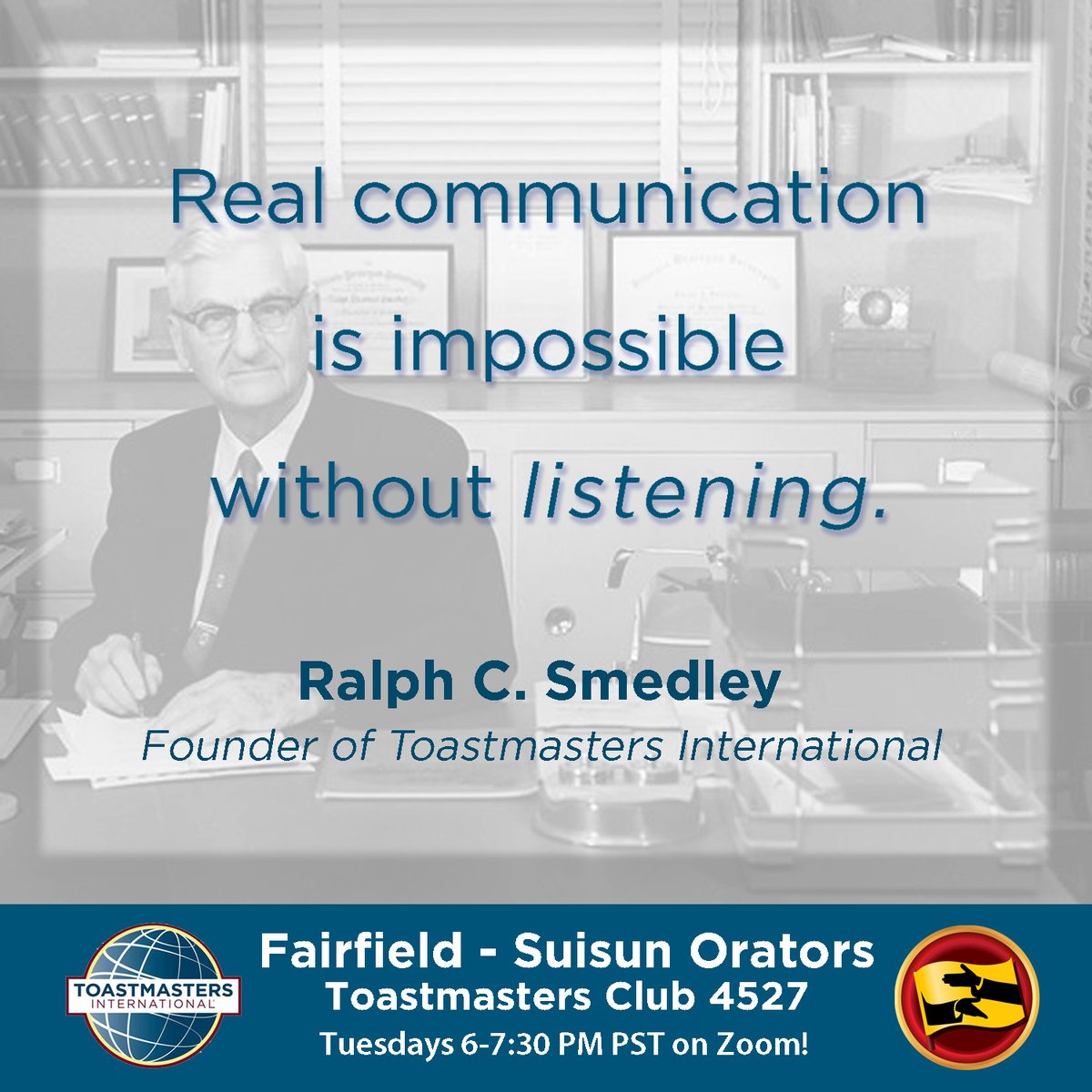 ToastmasFairfi1's tweet photo. Listening requires just as much self-determination and resolve as speaking out. It's an underrated/underestimated skill - listen well! https://t.co/P6JjZiCe9D