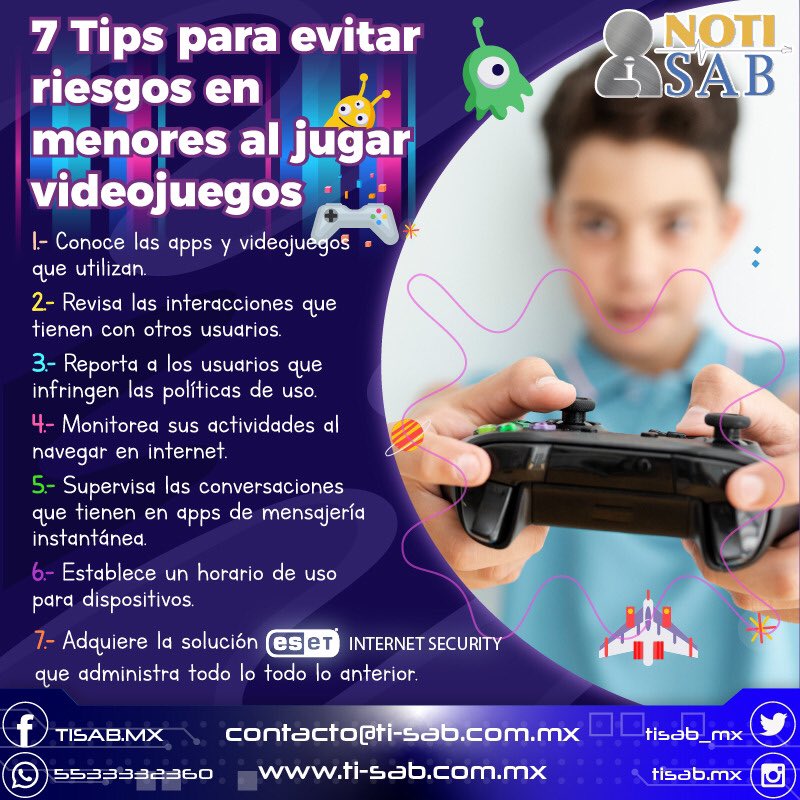 TISAB_MX's tweet photo. 🙋🏻‍♀️ En nuestra nota 📝 de hoy, te dejamos algunos tips a tomar en cuenta, para evitar riesgos en menores de edad en juegos por internet👍🏽😎🤩
#notadeldia #tips #asesoría #notisab #noti_SAB #TISAB #TI_SAB @TISAB_MX @TISAB.MX #siguenos #contactanos #proyectos #teasesoramos https://t.co/8I8c982KZX