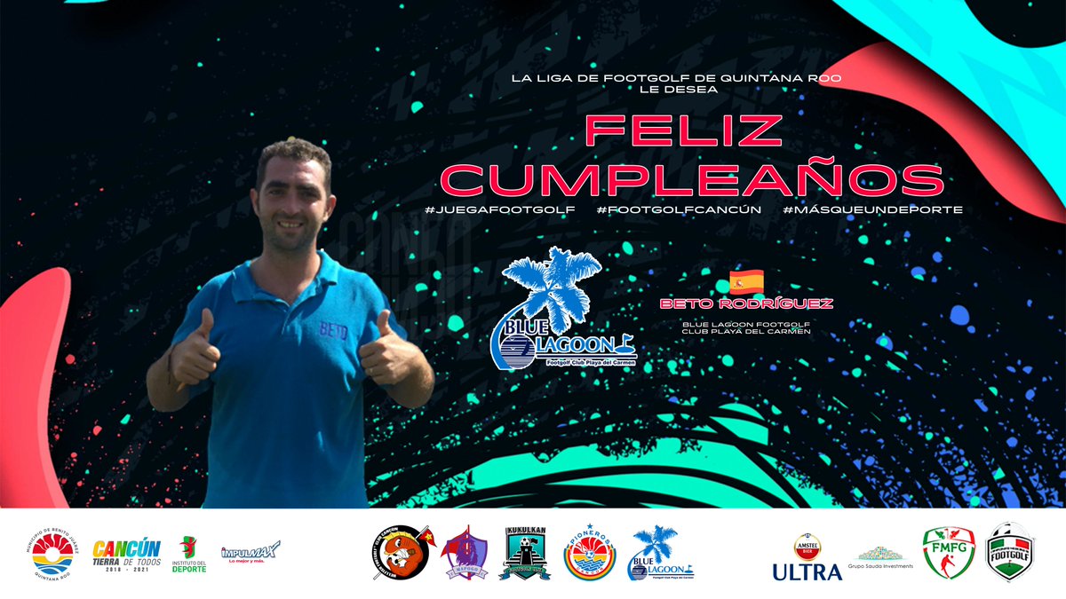 FootGolfCancun's tweet photo. Hoy felicitamos a #BetoRodríguez elemento de @BlueFgc emblema del primer equipo de #footgolf de #Solidaridad, parte de esa dupla europea que siempre llega con buen ánimo de #PlayaDelCarmen  para jugar, orgullo de España, #felizdÍa #Footgolf #footgolfcancun #footgolfmx #yasejuega https://t.co/8hh7VWzzjc