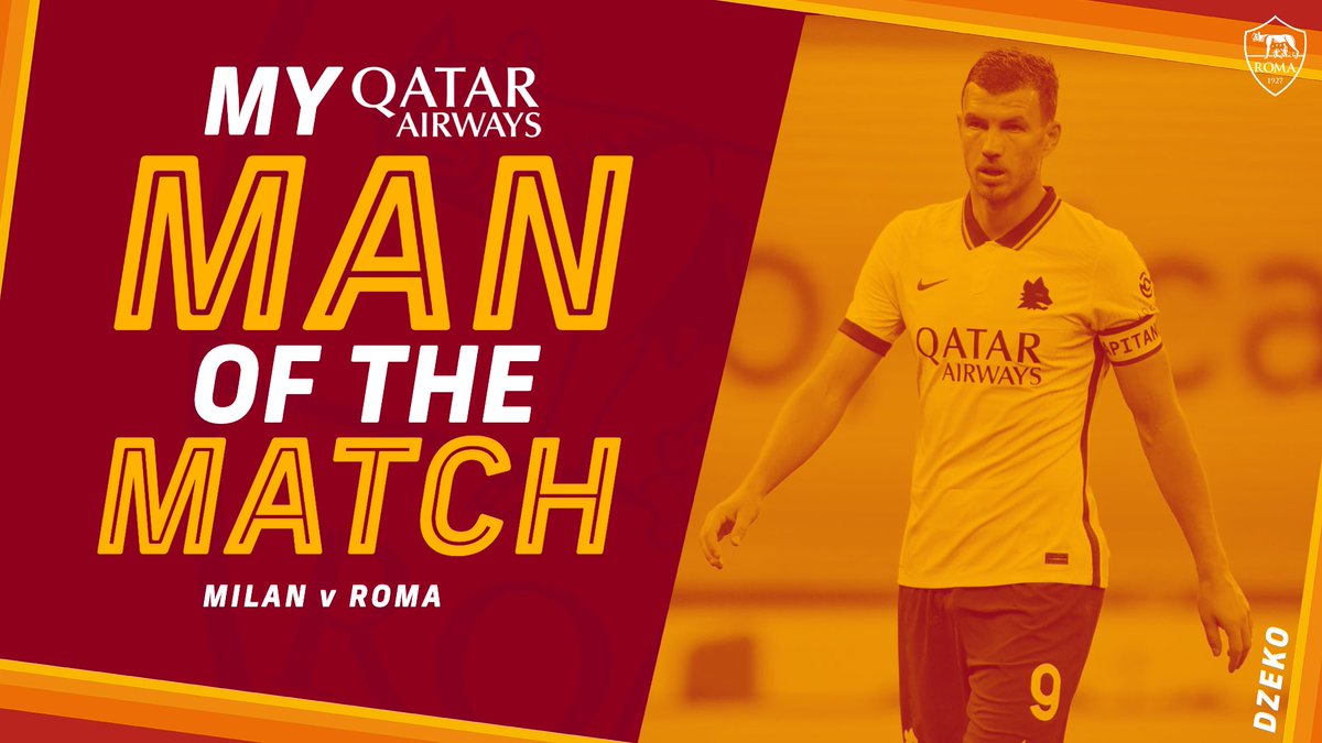 ASRomaEN's tweet photo. 🔁 Retweet if Edin Dzeko was your #ASRoma @qatarairways Man of the Match against Milan https://t.co/1WuX1WUjQb