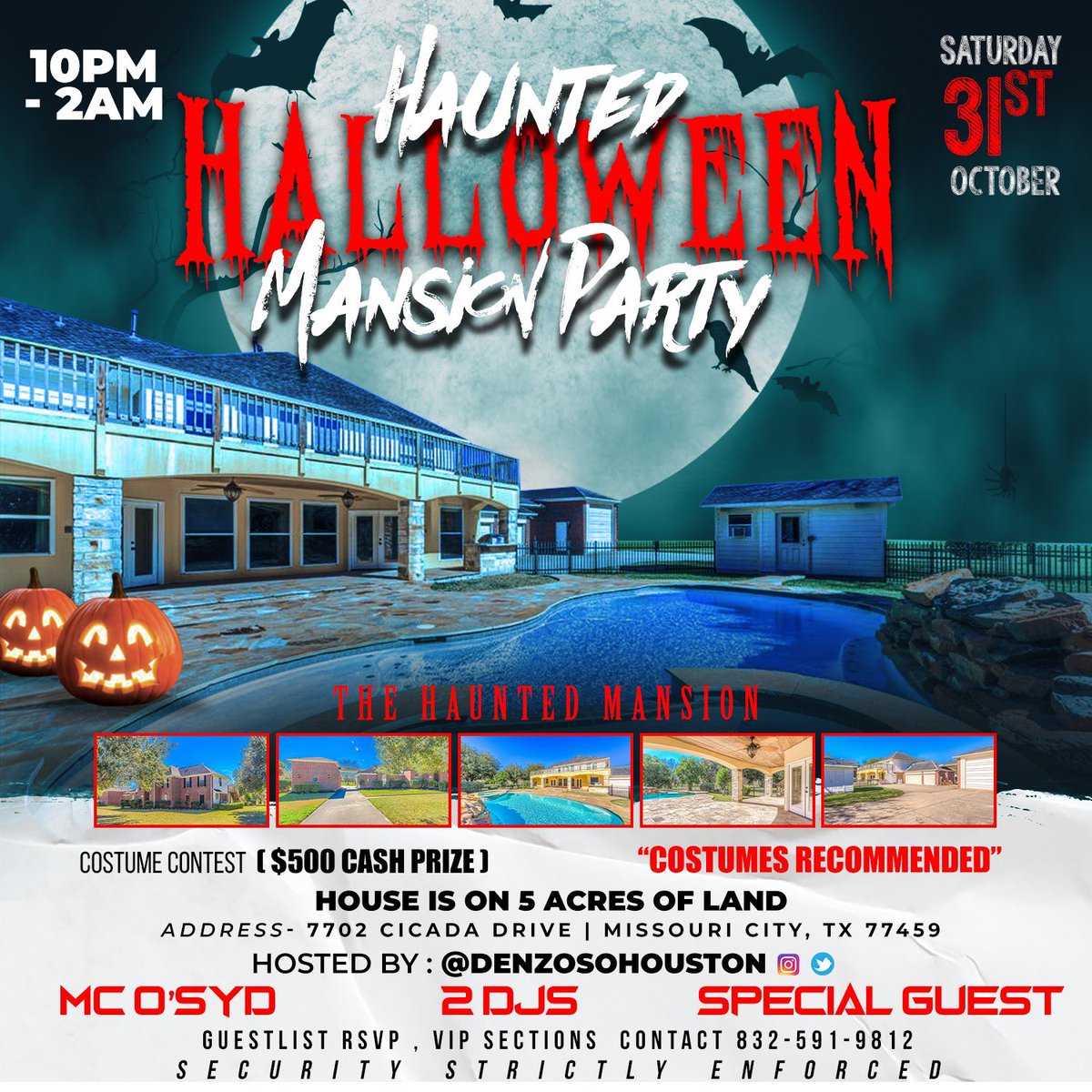 DenzoSoHouston's tweet photo. THIS SATURDAY โผ๏ธ
HALLOWEEN Mansion Party ๐
5 ACRES OF LAND
2 DJS
Costume party
Yโall know how my mansion parties get ๐ #partywiththewinningteam https://t.co/VeQTj9hZqN