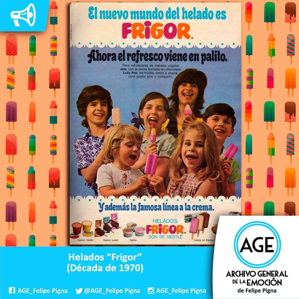 AGE_FelipePigna's tweet photo. ¿Te acordás? El nuevo mundo del helado #Frigor "Ahora el refresco viene en palito" #Publicidad #ArchivoGeneraldelaEmocion #Decada1970 https://t.co/riLT4fJJ4M