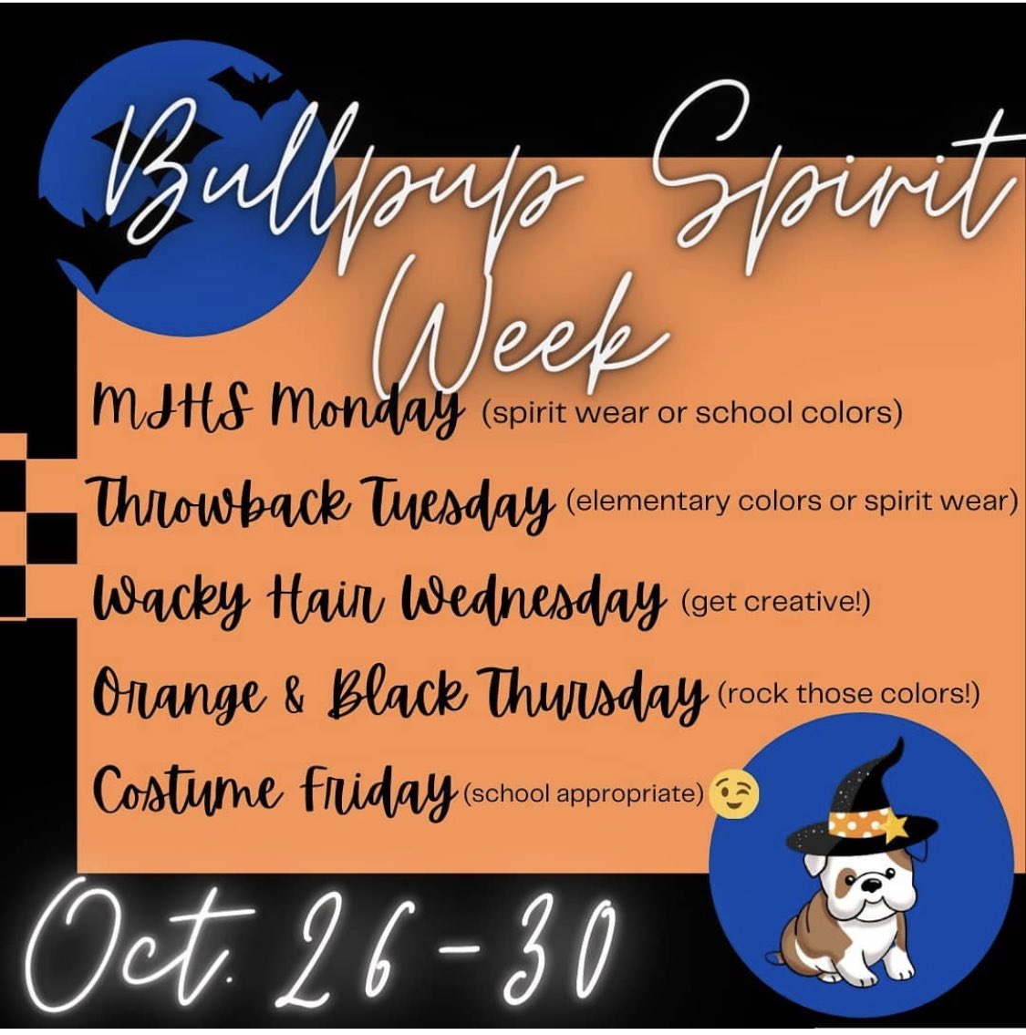 Join the skele-fun with MJHS spirit week!! 🐾🎃👻🐾