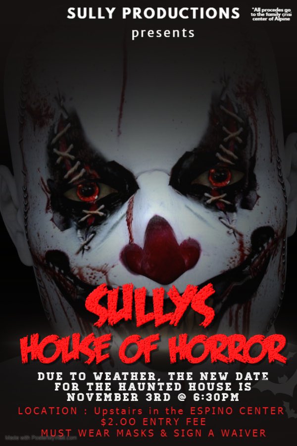 SRSU Campus Activities (@srsuactivities) on Twitter photo Lobos due to the snow storm tomorrow, we are postponing our house of horror to Novemeber 3rd @ 6:30pm ! #GoLobos <a href="/Sul_Ross/">Sul Ross State University</a> Lobos due to the snow storm tomorrow, we are postponing our house of horror to Novemeber 3rd @ 6:30pm ! #GoLobos <a href="/Sul_Ross/">Sul Ross State University</a>