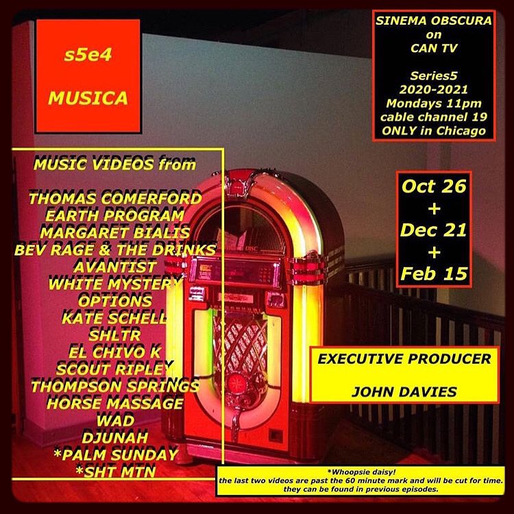 earthprogram's tweet photo. Yo #Chicago tune-in to @cantvchicago (channel 19) 11pm tonight for an epic all music episode of #SinemaObscura feat. rad bands & musicians from across the Chicagoland area including @MissAlexWhite @BeverlyRage @avantistmusic #Djunah #Wad #ThompsonSprings & many more! ๐ถ๐บ๐ค๐ฝ๐ธ https://t.co/eiqGhoRkrC