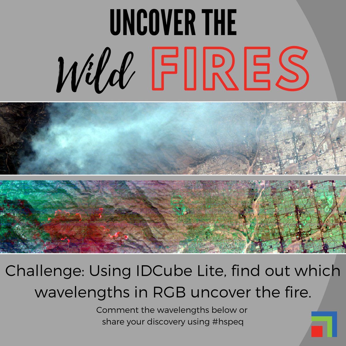 hspeq's tweet photo. Using IDCube Lite, you can uncover the fire. Pictured here is the same image of the 2003 Aspen Fire which burned on Mount Lemmon near Tucson, Arizona. Thank you to #USGS (https://t.co/npeLpeoRpM) for providing the satellite data. #hspeq #idcube https://t.co/BMhN8GSQGV