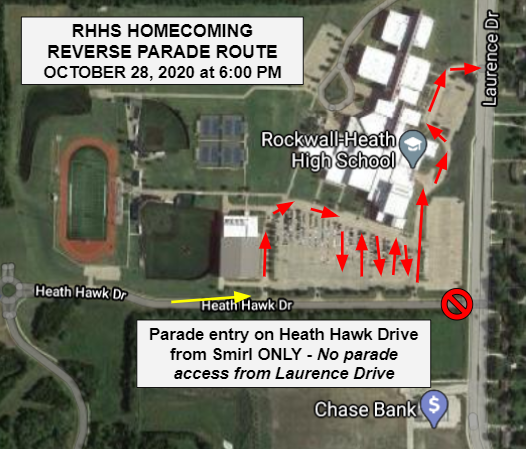 We're keeping a close eye on the weather for Wednesday's Reverse HoCo Parade. The parade starts at 6:00 PM - the floats will be stationary in the student parking lot and parade attendees will drive through! See the map below.