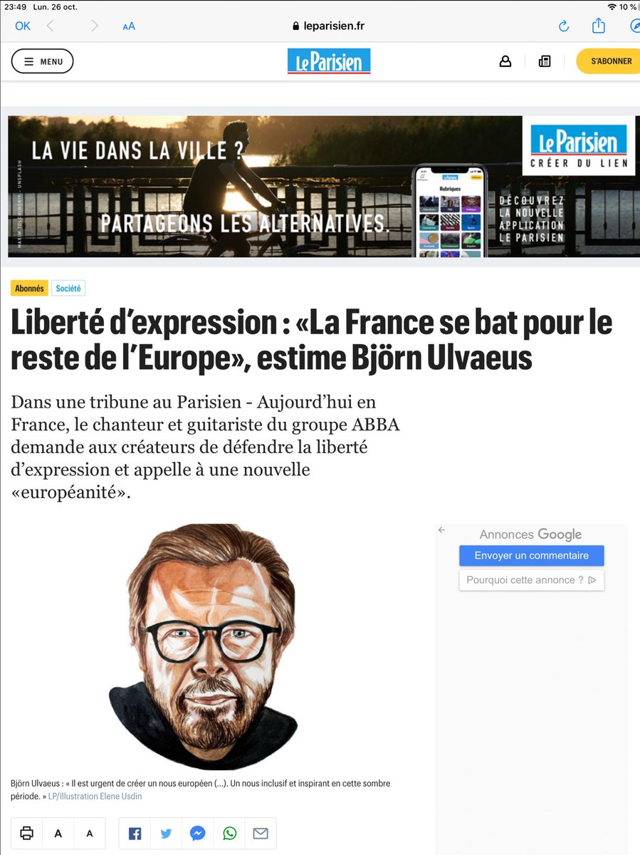 ▶️ Je crois que c’est l’une des plus belles phrases que j’ai lues aujourd’hui : 
« La France se bat pour le reste de l’Europe » @bjornulveus  groupe ABBA.  Merci.