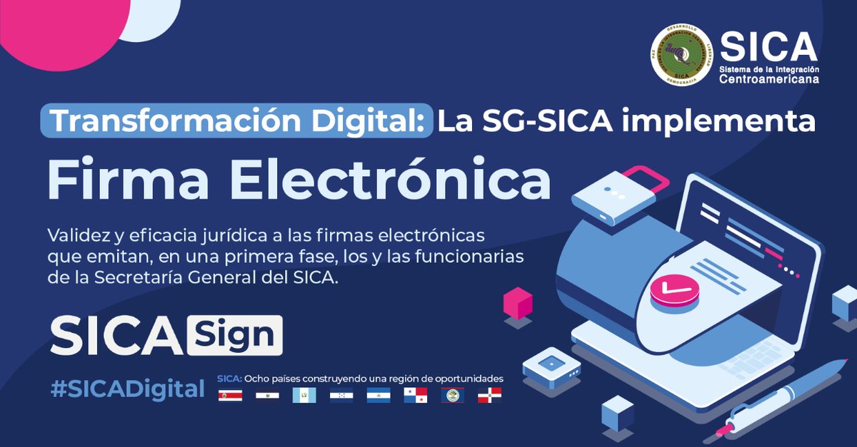 sg_sica's tweet photo. La Resolución para la adopción de la Firma Electrónica #SICASign le otorga la misma validez jurídica que a una firma manuscrita. Los procesos de transformación digital y funcional contribuyen a una #Centroamérica digital que permita potenciarnos como una #RegiónDeOportunidades🌎 https://t.co/V0PcWdIoLP