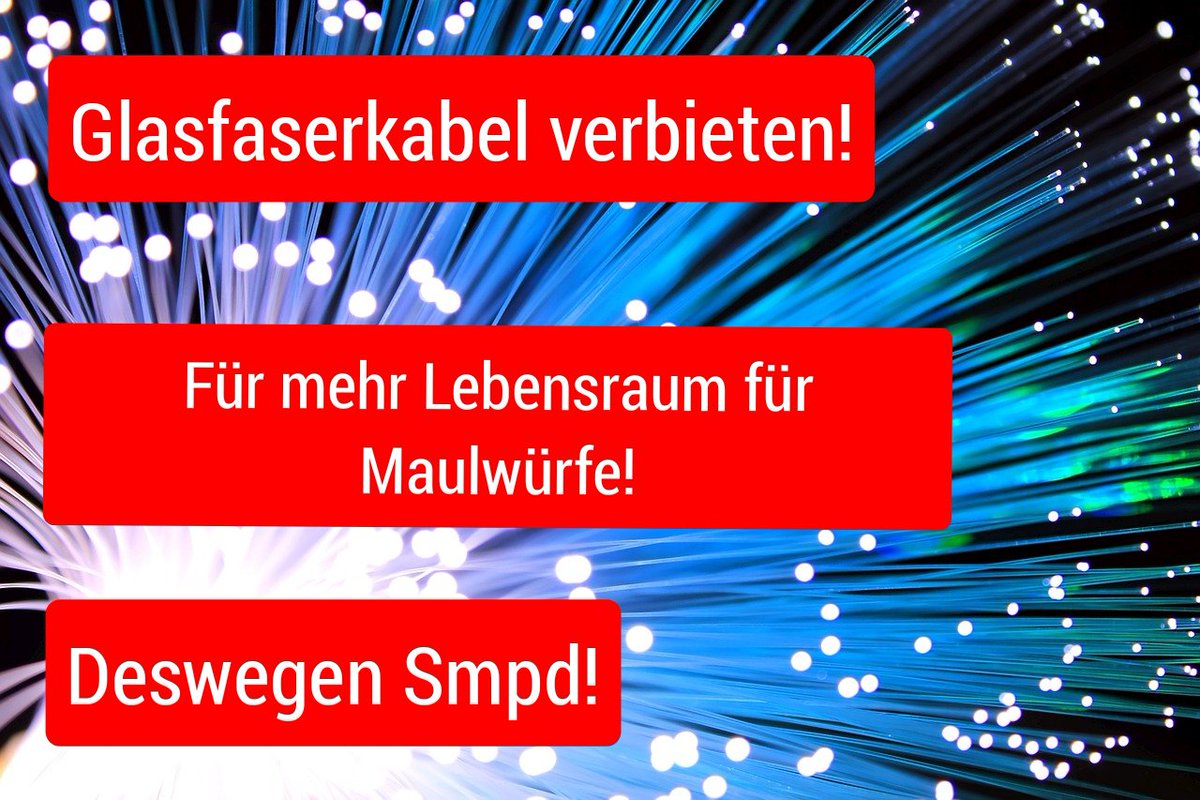 OfficalSmpd's tweet photo. Glasfaserkabel verbieten! Stattdessen Holzkabel! Für mehr natürlichen Lebensraum für Maulwürfe!  Deswegen Smpd! #Maulwurf #Verbot #Glasfaser #Coronapandemie #5G #FFF #FridaysForFuture #Coronapandemie #Lockdown2  #Beherbergungsverbot #cdupt20 #Sozialismus #Monarchie #Smpd #faris https://t.co/6Yu6XQDcfU