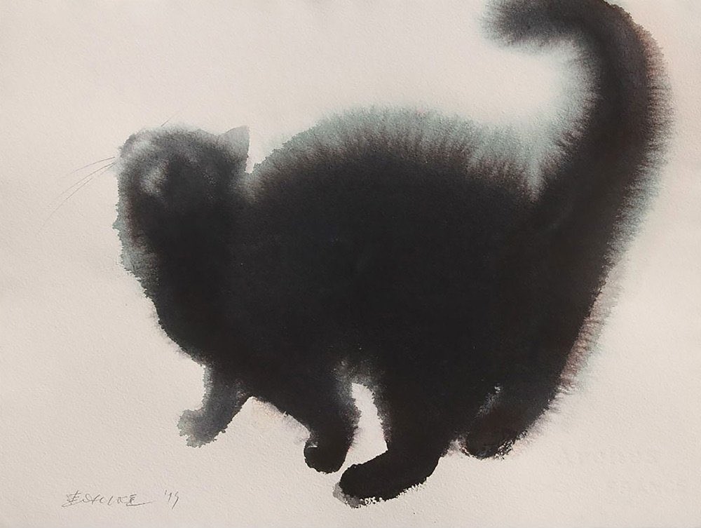 thestartforart's tweet photo. Black Cat Watercolour Painting by Endre Penovác https://t.co/l3CvtHx8HB