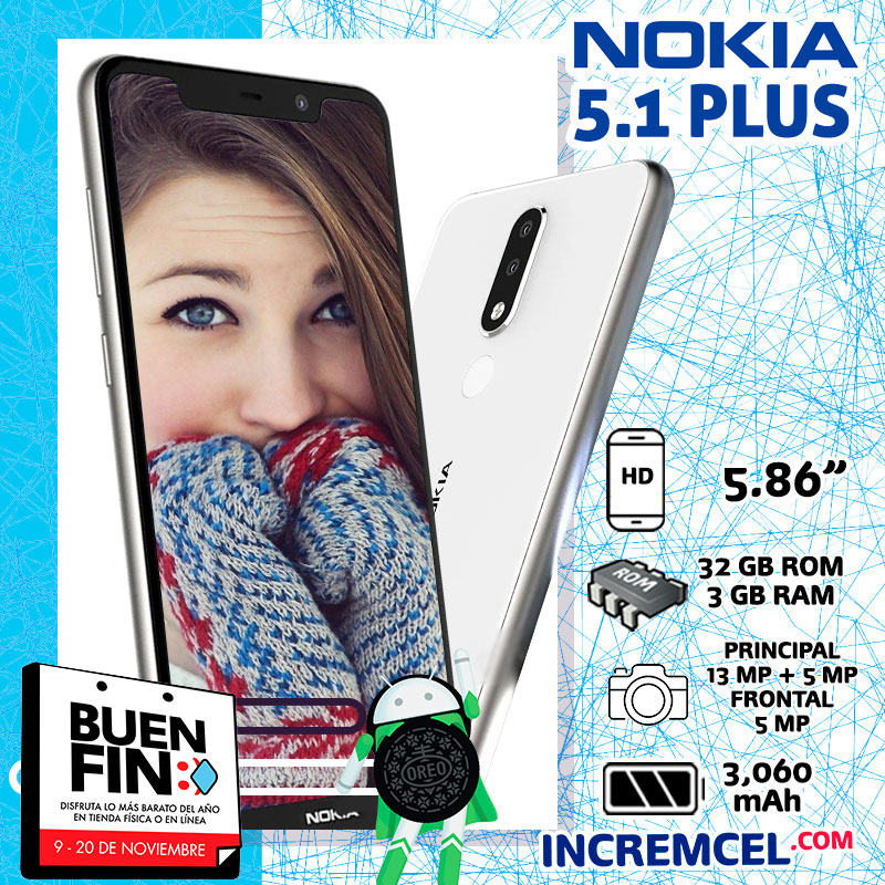 Incremcel's tweet photo. El Nokia 5.1 llega como el sucesor del Nokia 5, esta vez con una pantalla Full HD+ de 5.5 pulgadas, con 3GB de RAM y 32GB de almacenamiento interno expandible, toma increíbles fotos con su cámara principal de 16 megapixels.

Cómpralo entrando a: https://t.co/ZmM3Vryr6q https://t.co/e0K3qhiC4v