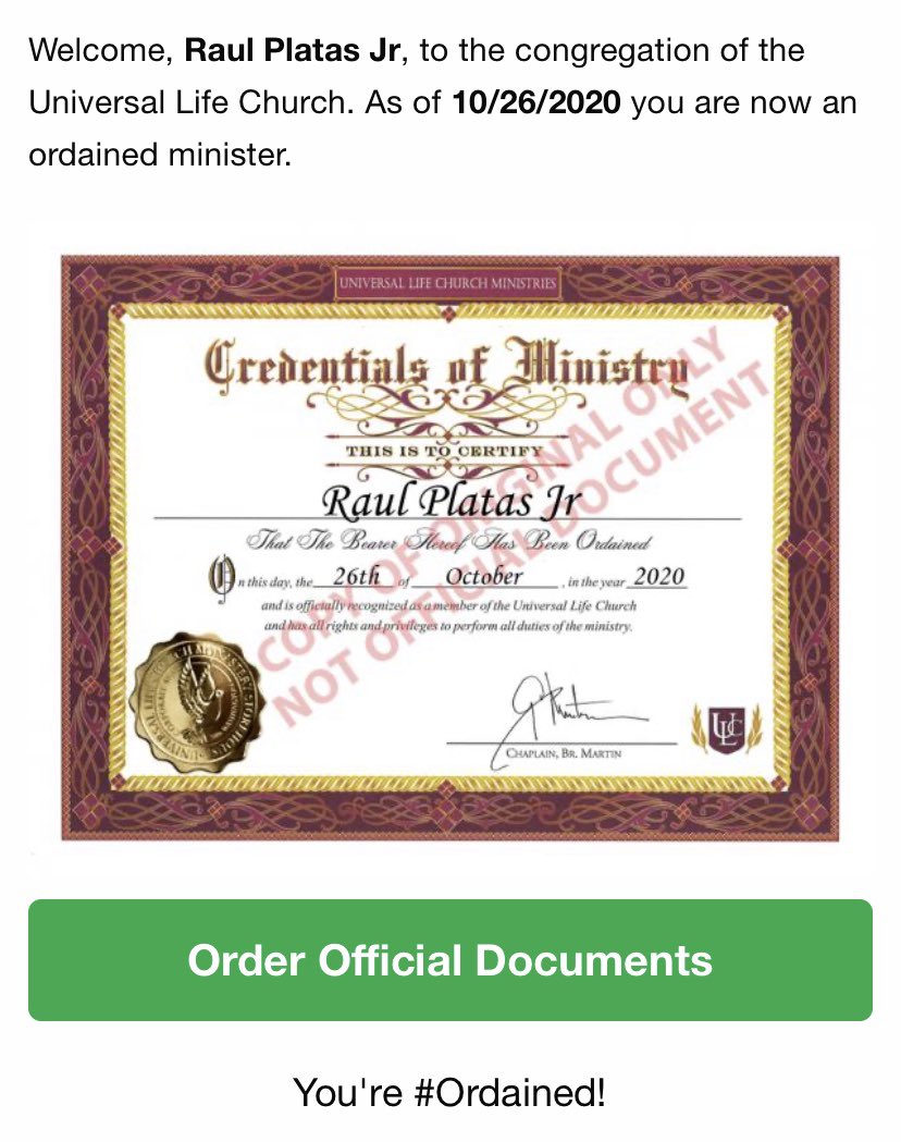 awwjay_sod's tweet photo. Ya boy is an official ordained minister! Already got my first wedding booked too ππ½ #IzzupThere https://t.co/MC4J6axhks