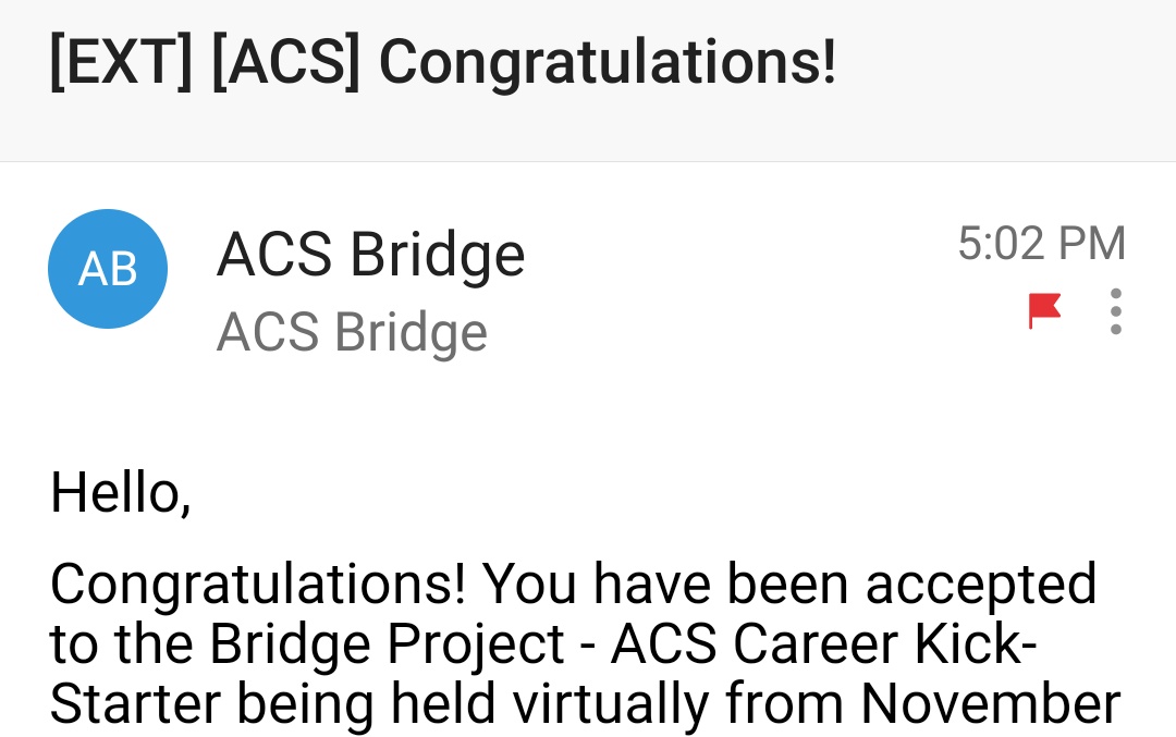 Woo-hoo! Accepted to the Bridge Project - ACS Career Kick-Starter! #ACSBridge #LatinasinSTEM