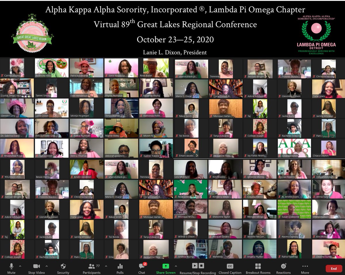 akalpo1908's tweet photo. Even virtually, Lambda Pi Omega Chapter keeps it together! Here is our official 89th @AKAGreatLakes Regional Conference Chapter Photo!
#akagreatlakes #V89GLRC #AKA1908 ##1Region1Sisterhood #akalpo #GLR2020
#progressivelyexcellent https://t.co/QeYzEUNr20