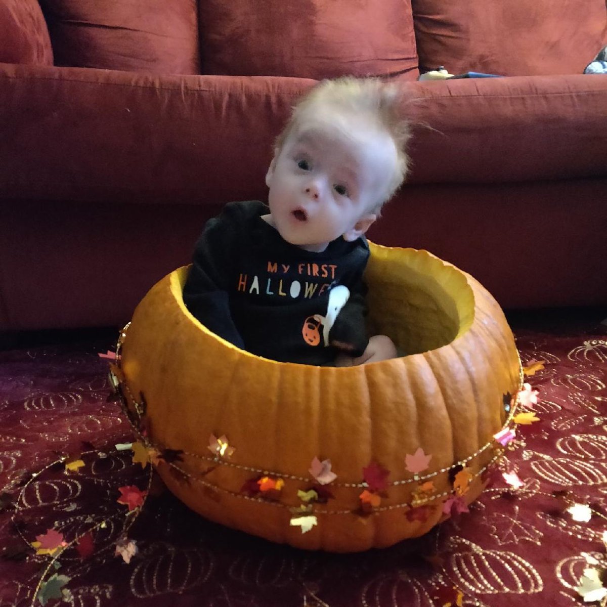 TheLadyHeughan's tweet photo. My Grandson Logan's first Halloween...think he is excited? #itsthegreatpumpkincharliebrown #halloweenfirst #2020births @RealHughJackman @SamHeughan https://t.co/wUzocaXqgy