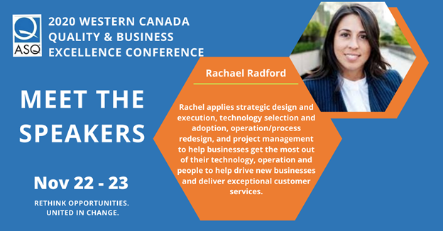 ASQVancouver's tweet photo. ASQ Vancouver is excited to welcome Rachael Radford, one of our speakers on Day One of our two-day conference (Nov. 22nd - 23rd)
Rachael will present:
“Technology: Strategy and Adoption - How Businesses Can Leverage Their Current Technology to Recover from the Impact of COVID-19” https://t.co/XjeGy42mRE