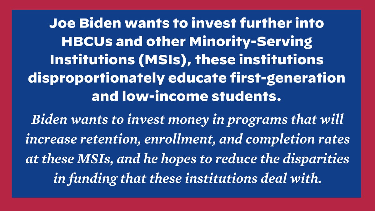 BidenStudentsOH's tweet photo. After some statements made by Donald Trump at the most recent debate, we wanted to clear up Joe Biden's commitment to HBCUs and other MSIs. It is also important to say that Kamala Harris is a proud Howard University alum who will advocate for HBCUs and other MSIs. https://t.co/f9TrOxxVvC