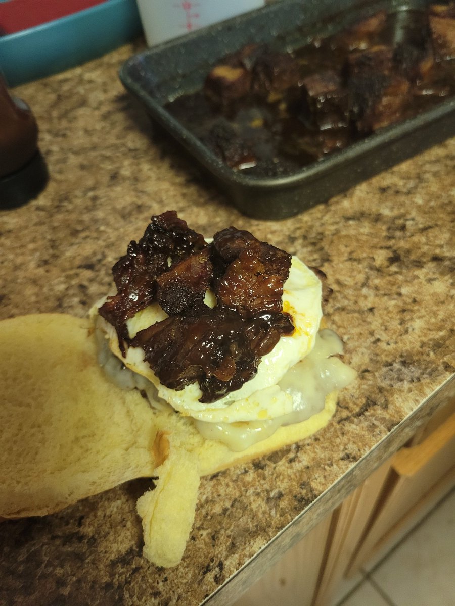 chmbucket's tweet image. Made a double cheese smash burger with fried egg and burnt ends
