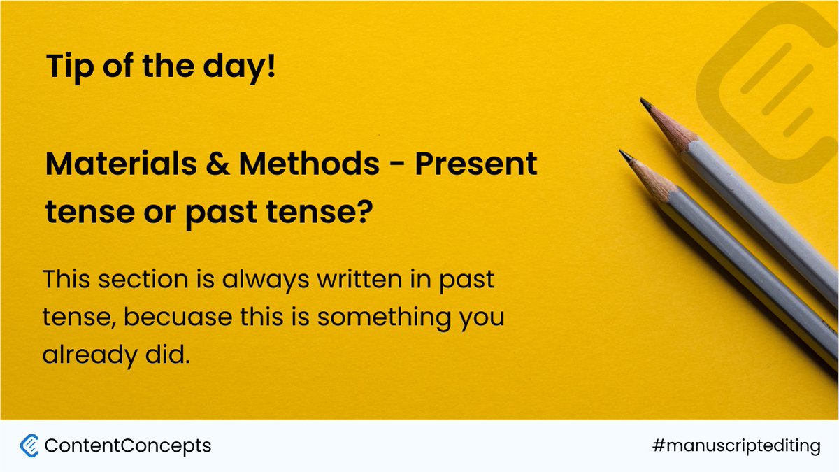 Present tense or past tense? What to use in the Materials  & Methods section?
#manuscriptediting #manuscriptwriting #copyediting #academicwriting #englishediting