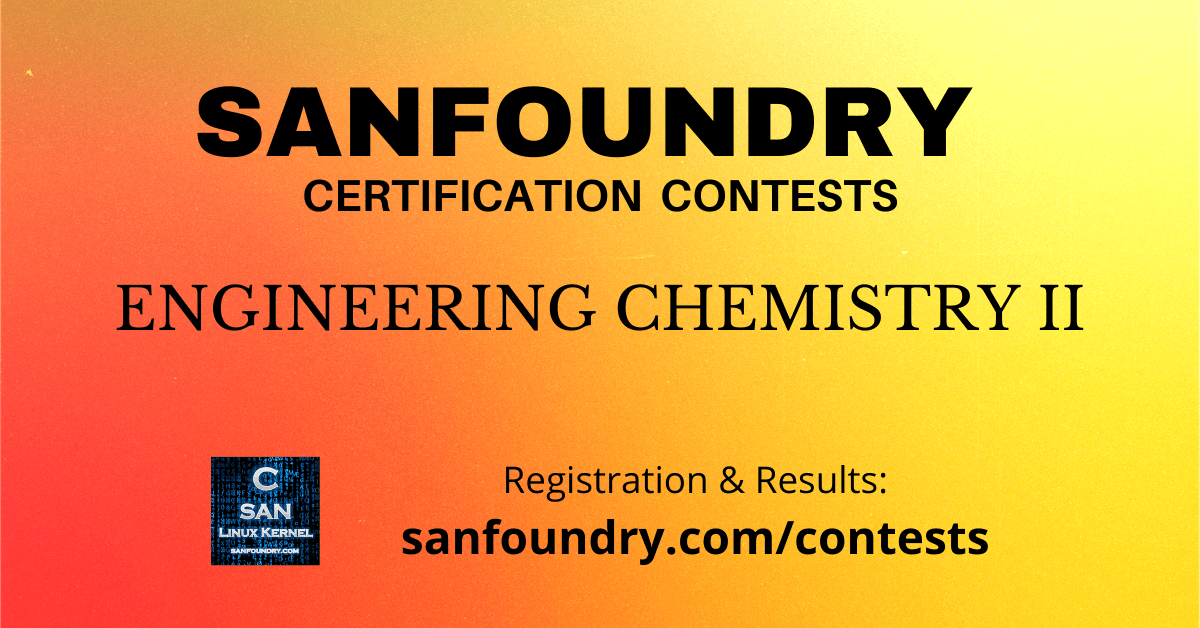 sanfoundry's tweet photo. Sanfoundry has launched "Engineering Chemistry Certification Contest" where in we will issue a free "Certificate of Merit" to Top 5 Rankers. If you are interested then kindly register here:  https://t.co/qUg7CVteBd

#engineeringchemistry #chemistry #contests https://t.co/2StZLoA5pI