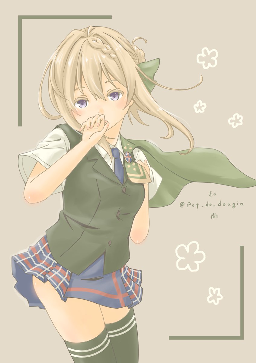 perth (kancolle) 1girl green thighhighs green vest solo skirt blonde hair thighhighs  illustration images