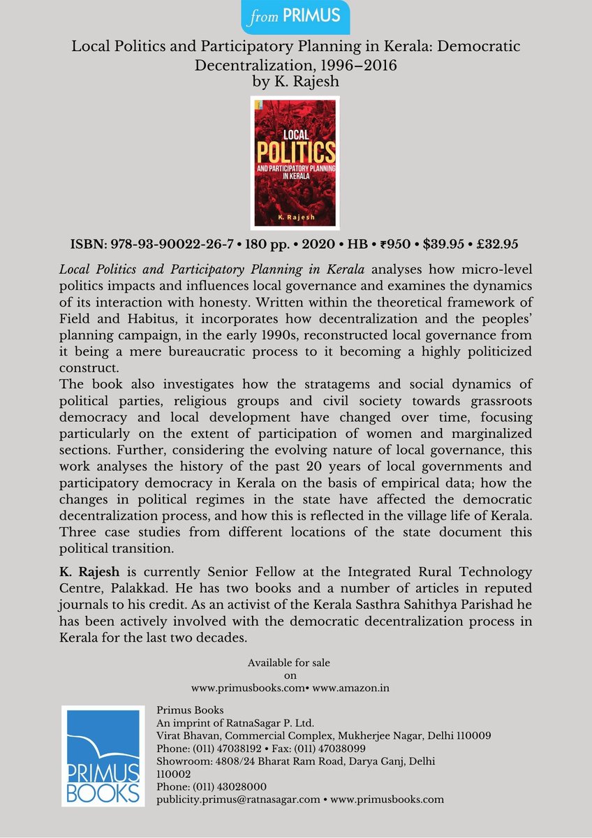 BooksPrimus's tweet photo. Catch the launch of  Local Politics and Participatory Planning in Kerala live on the links below today at 3.30 pm
https://t.co/OgWpFHrqg8
https://t.co/kRhjtcW4qC https://t.co/vgCAag7nOG