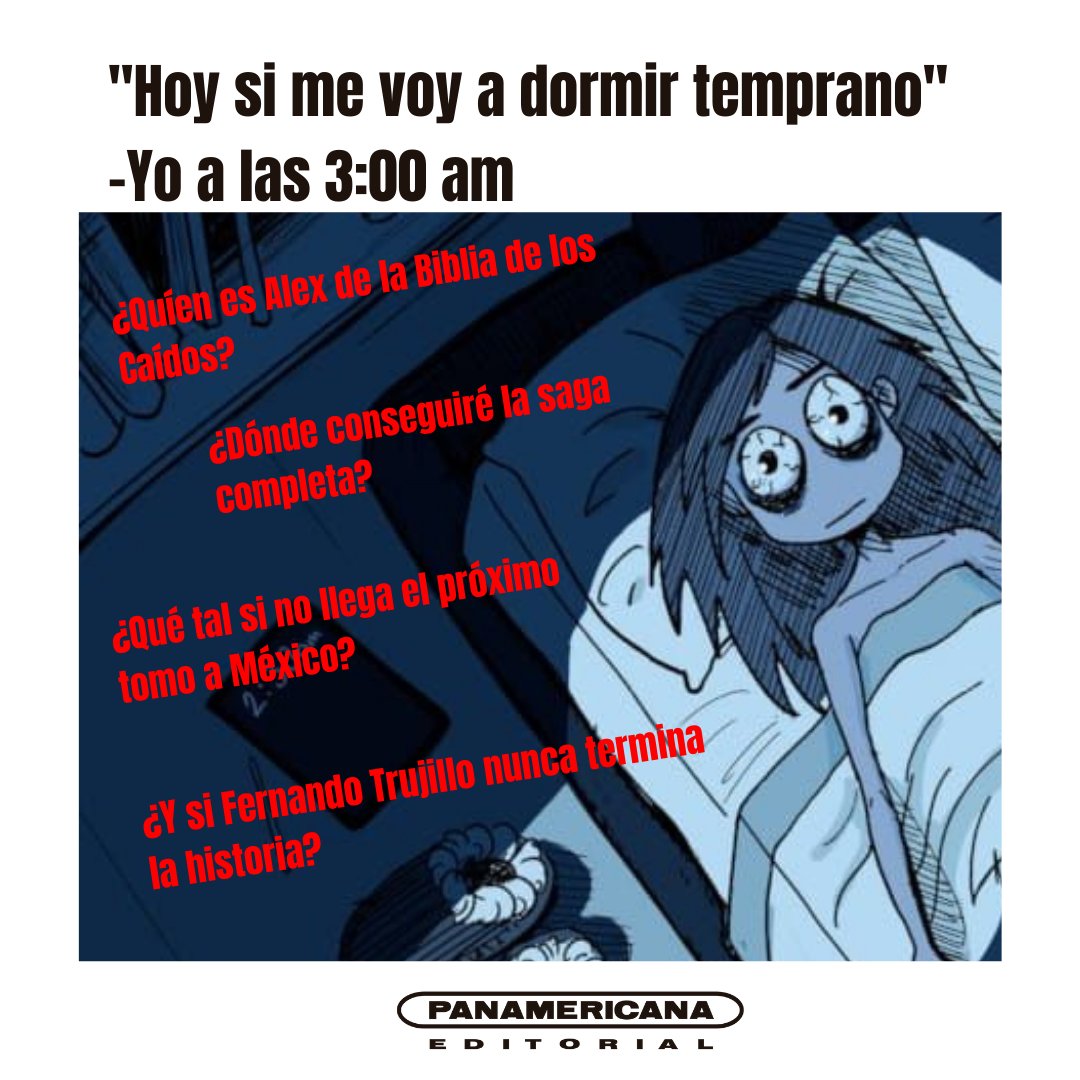 EdicionesMexico's tweet photo. Cosas que los #lectores pensamos antes de dormir.
.
.
#frasesdelectores #memesdelectores #memes #memesliterarios #problemasdelectores #lectores #editorialpanamericanamx #lbdc #labibliadeloscaidos #caidos #fernandotrujillo #saga #literaturajuvenil #lbdlc #megustaleer https://t.co/CmwxefkeZd