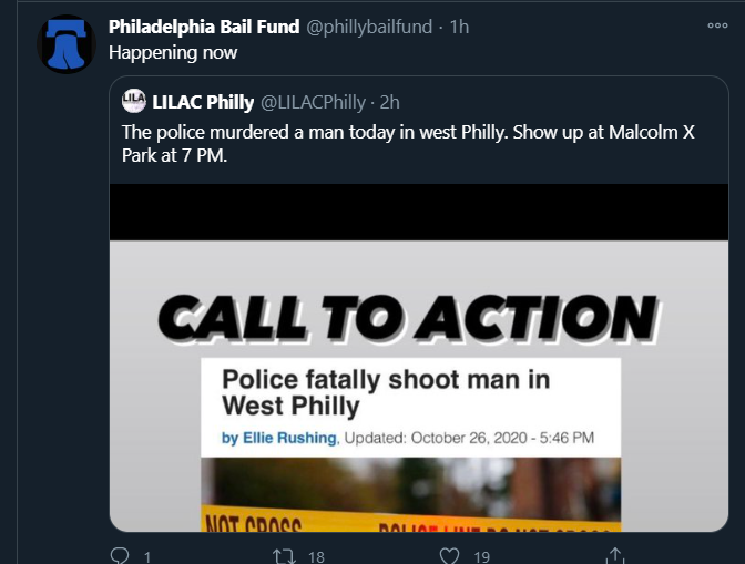 Philadelphia Bail Fund is in on the grift it appears:Call to action march poster tweeted by a @ LilacPhilly and shared by @ phillybailfundArchiving them now.