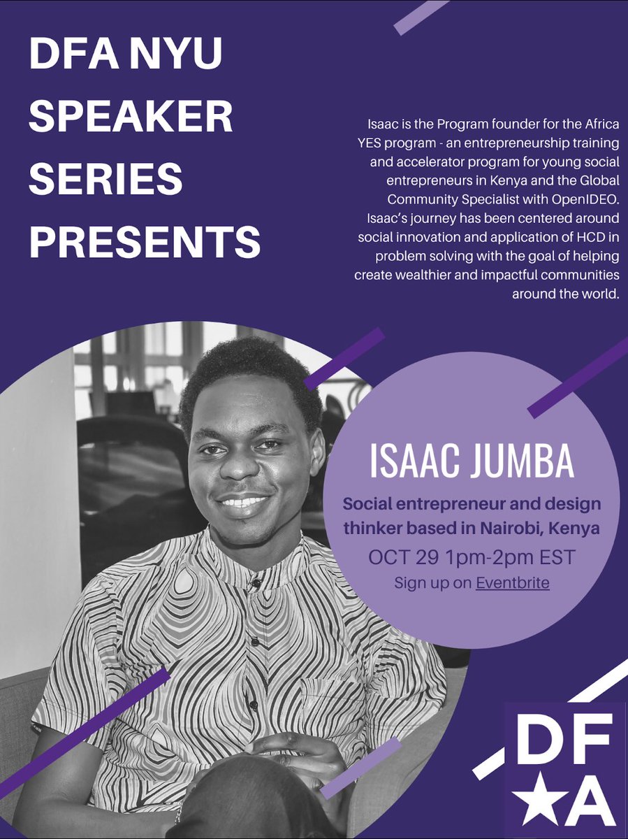 DFANYU's tweet photo. Looking forward to our second Speaker Series with @Isaacjumba program director @AfricaYESCentre global community fellow @OpenIDEO on #socialinnovation #humancenteredesign #entrepreneurship Register here: https://t.co/DnBMWruVXy… https://t.co/AJYB1QHKP0
