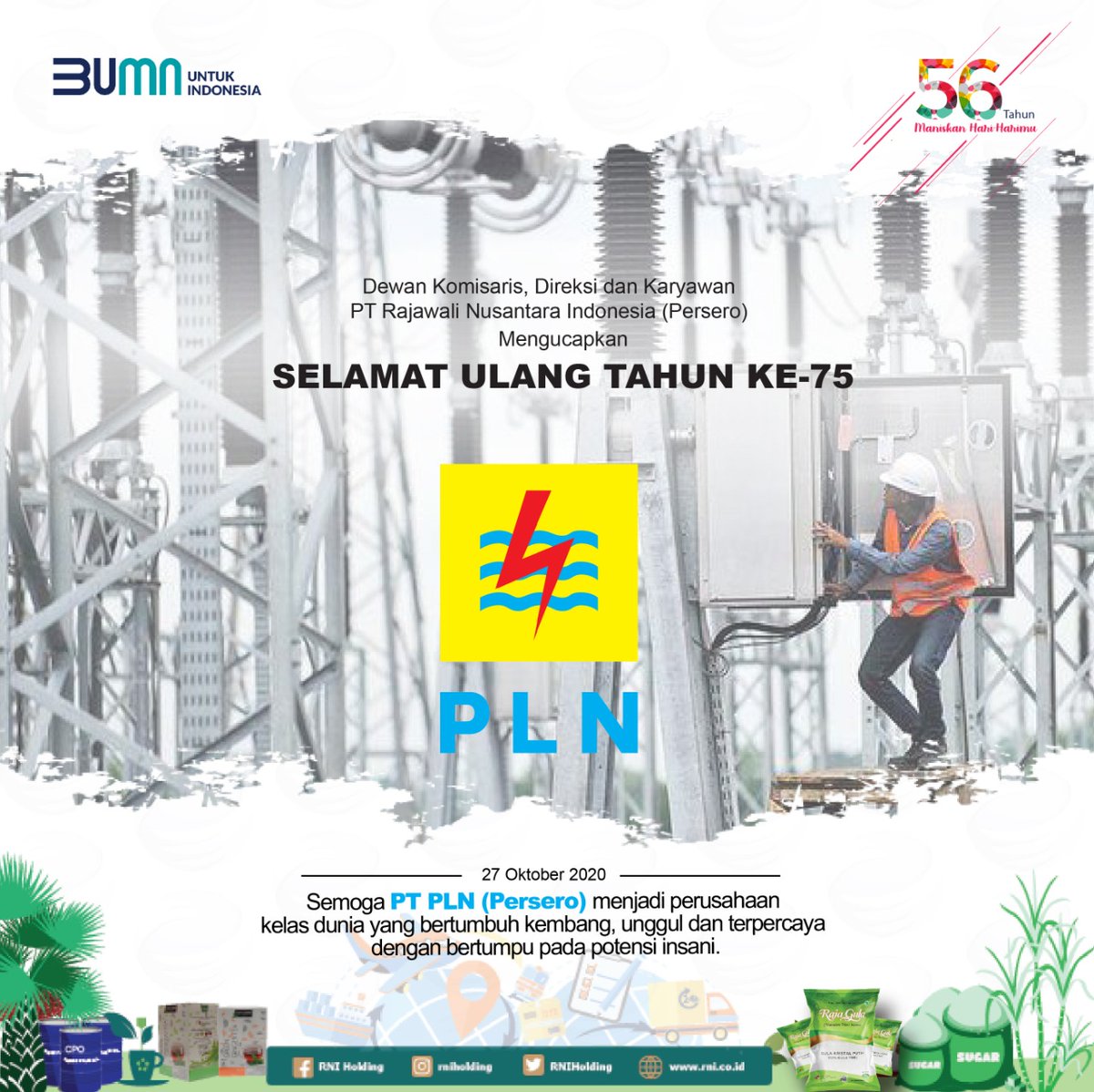 idfood_official's tweet photo. #UltahBUMN
Selamat Ulang Tahun yg ke-75 PT PLN (Persero)
Semoga PLN menjadi perusahaan kelas dunia yang bertumbuh kembang, unggul dan terpercaya dengan bertumpu pada potensi insani
Salam Sinergi
.
#BUMNUntukIndonesia
#HUTPLN
@KemenBUMN
@pln_123 https://t.co/0hI5uUCQ5b