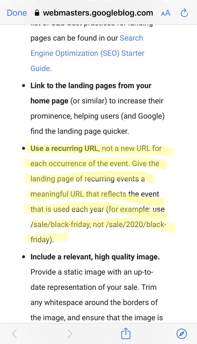 JShehata's tweet photo. Google published best practices for Black Friday and Cyber Monday.  “Use a recurring URL” is one recommendation I, and many smart SEOs, have been recommending for so many years ... glad to see it there. https://t.co/ewcz75BB6P https://t.co/sMdm0315bm