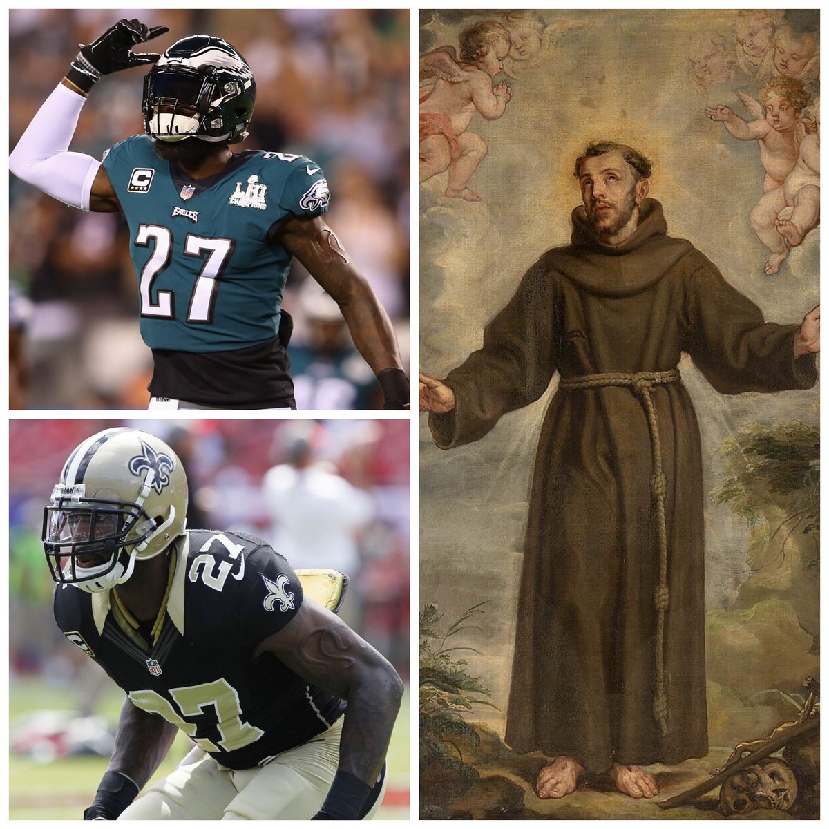 1st grade: Davin’s teacher says, “Next week,bring the name of your favorite Saint, so we can say a special prayer.” Davin replies, “Malcolm Jenkins, duh he is the only Eagles player that is a Saint.”Awesome answer, but clearly we have some work to do for church. #MALCOMJENKINS