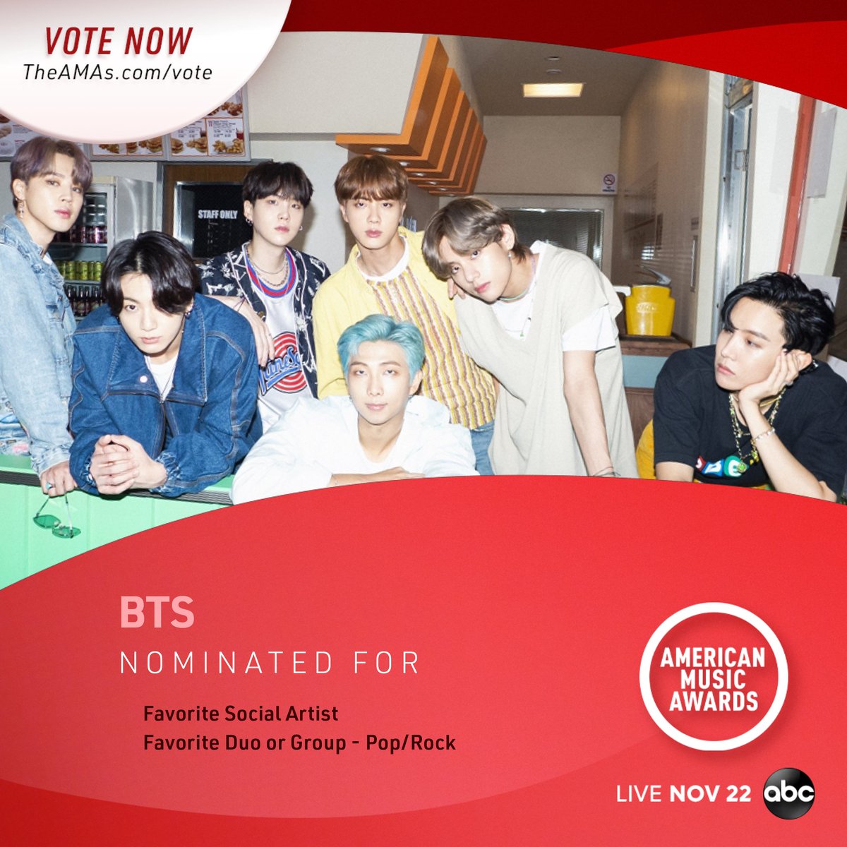 Bts Official On Twitter We Re So Excited To Be Nominated For The 2020 Amas Don T Miss The Show November 22nd At 8 7c On Abc Find More Info At Https T Co Jkjccpspys Amas Https T Co Toxaide6sk