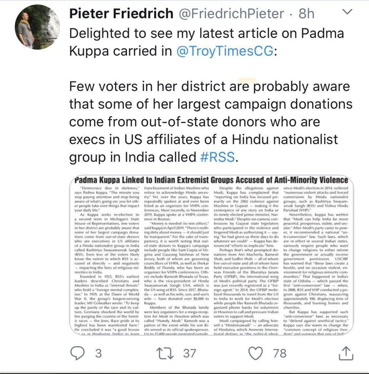 Tip #3: do some *basic* research on your source. Why does Pieter Friedrich post advertisements in newspapers, but tweets that the newspaper published his "article"? He even cropped out the ad notice at the bottom! That's got to be shady by  @slate's standards, right? 4/n